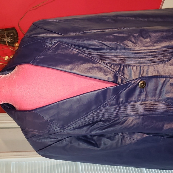 DENIM COMPANY D CO GENUINE SOFT LEATHER LINED BUTTON JACKET COAT VINTAGE - Picture 4 of 9